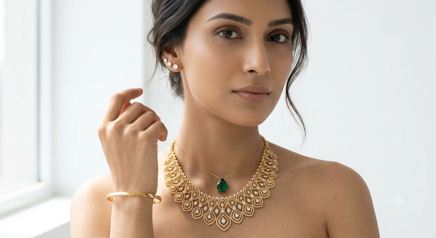 AI jewellery model photography process — how Mishruh AI places jewellery on AI model