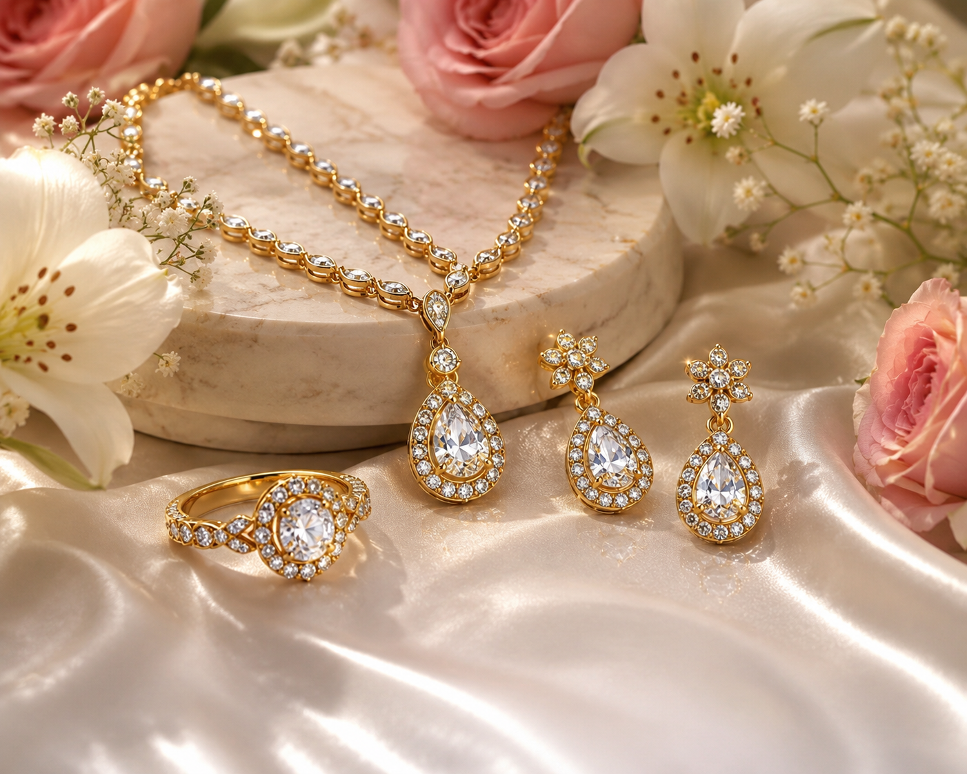High-end studio setup for luxury diamond and gold necklace photography