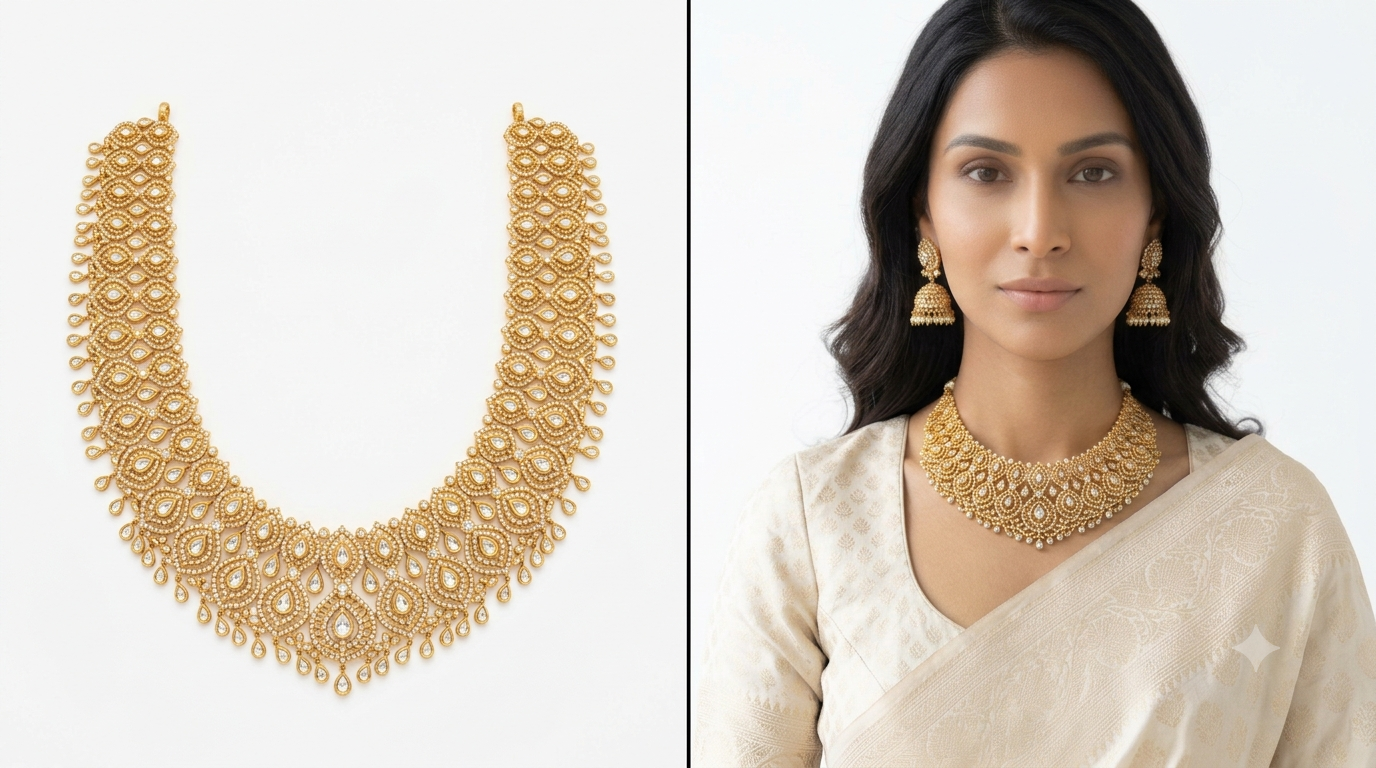 Jewellery photography with model — AI model jewellery photoshoot process by Mishruh AI