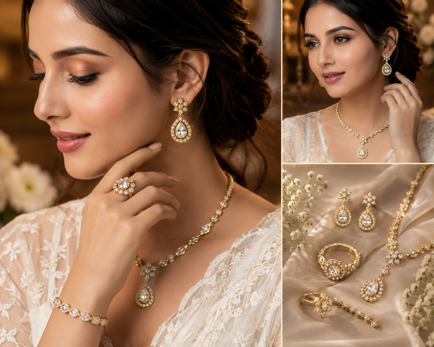Jewellery photoshoot with model — AI model jewellery photography on white background