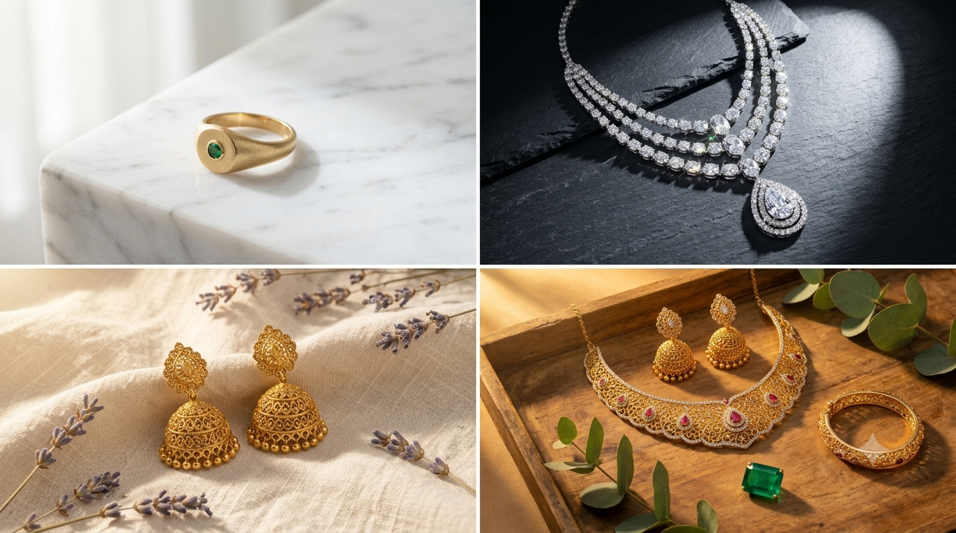 Jewellery shoot ideas at home — simple jewellery photography setup ideas with AI enhancement