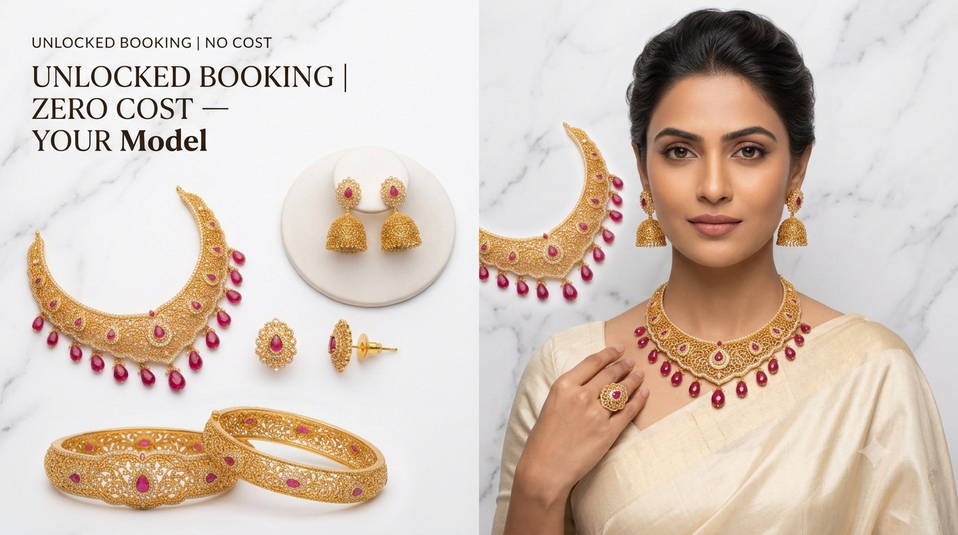 Model for jewellery shoot process — AI jewellery model photoshoot by Mishruh AI